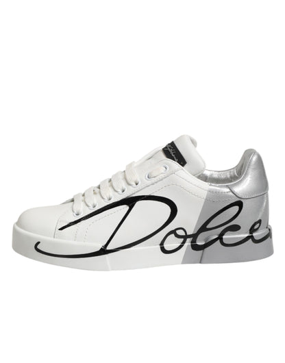 Dolce & Gabbana White Gray Low Top Leather Sneakers