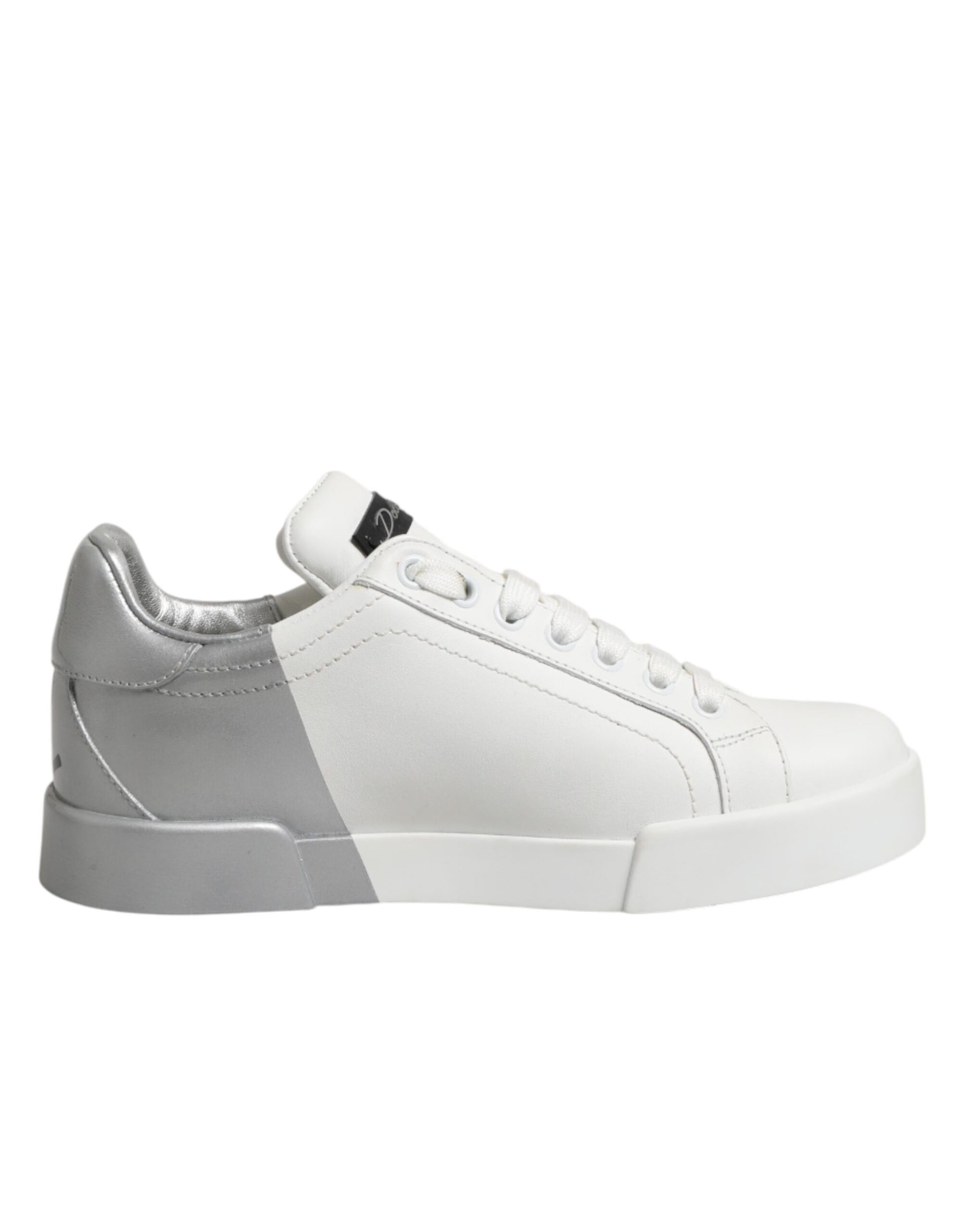 Dolce & Gabbana White Gray Low Top Leather Sneakers