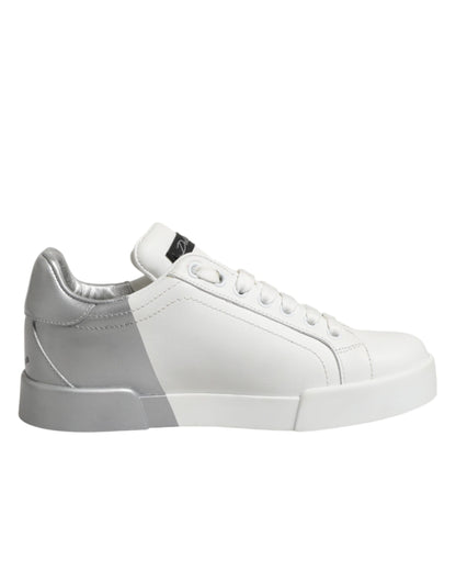 Dolce & Gabbana White Gray Low Top Leather Sneakers