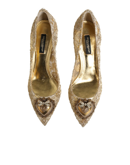 Dolce & Gabbana Gold Taormina Lace DEVOTION Pumps Shoes