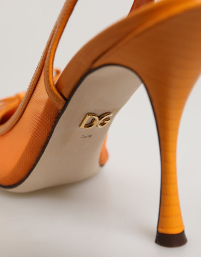 Dolce & Gabbana Orange Leather Mesh Heels Slingback Shoes