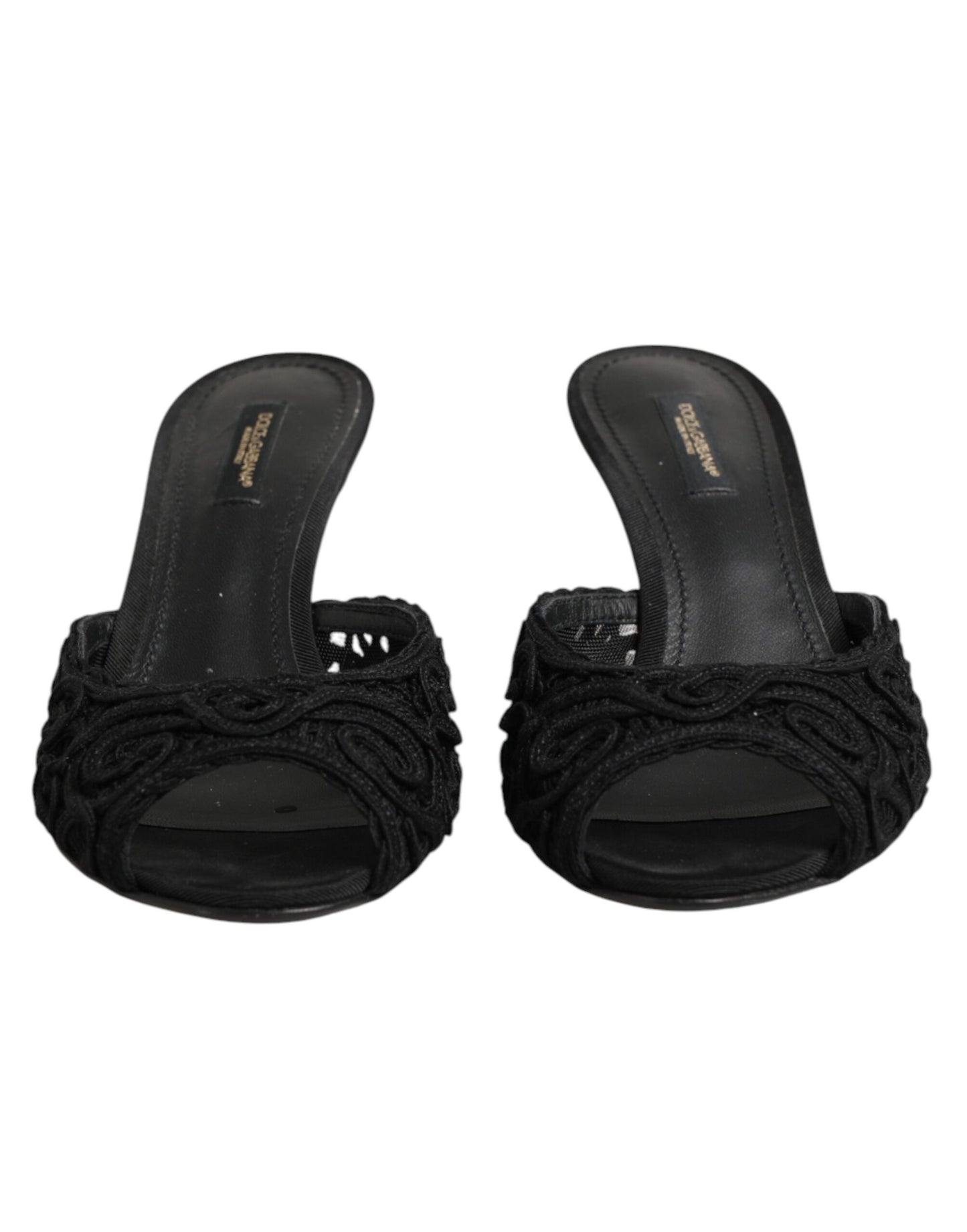 Dolce & Gabbana Black Embroidered Slip-On Heels Slides Shoes