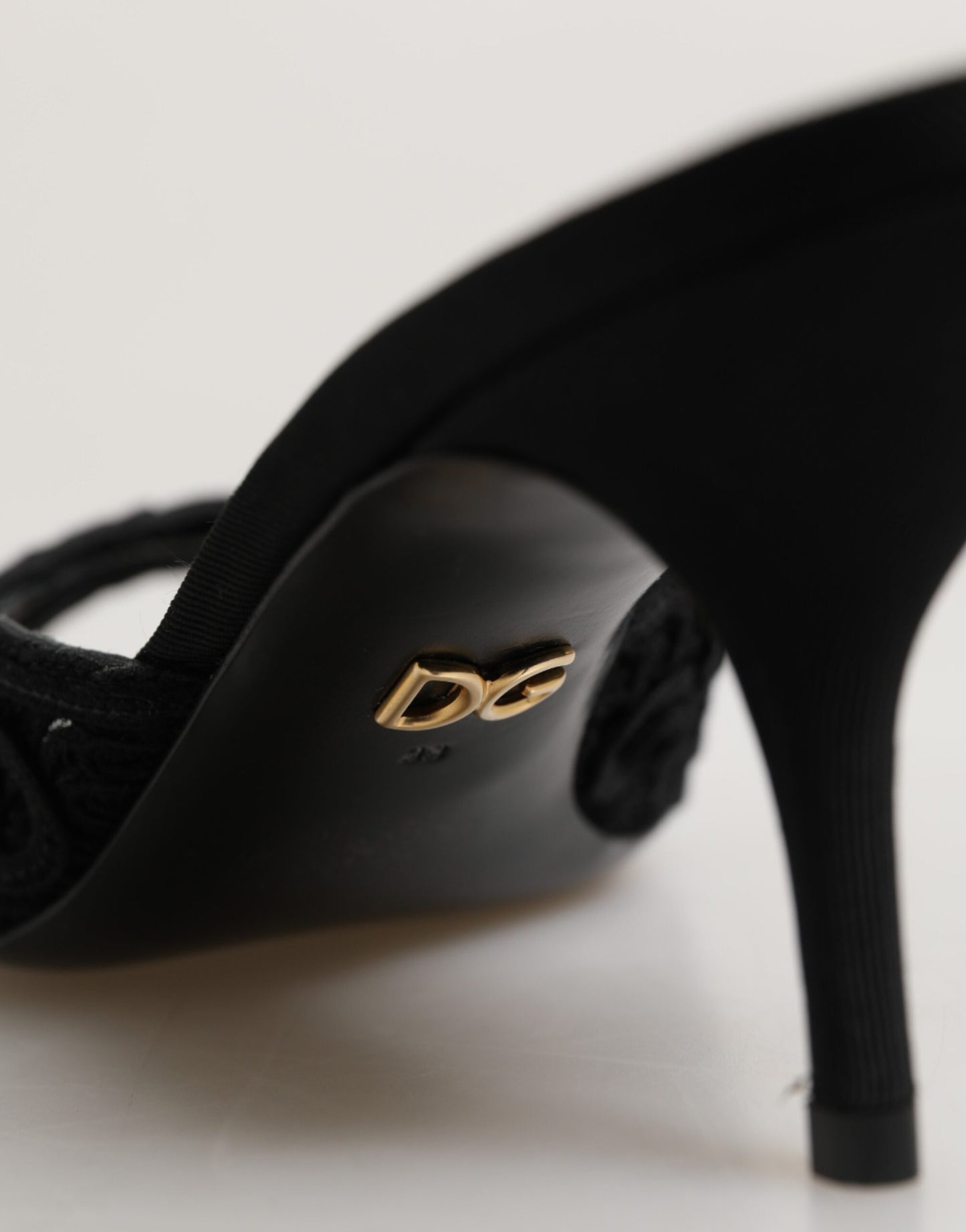 Dolce & Gabbana Black Embroidered Slip-On Heels Slides Shoes