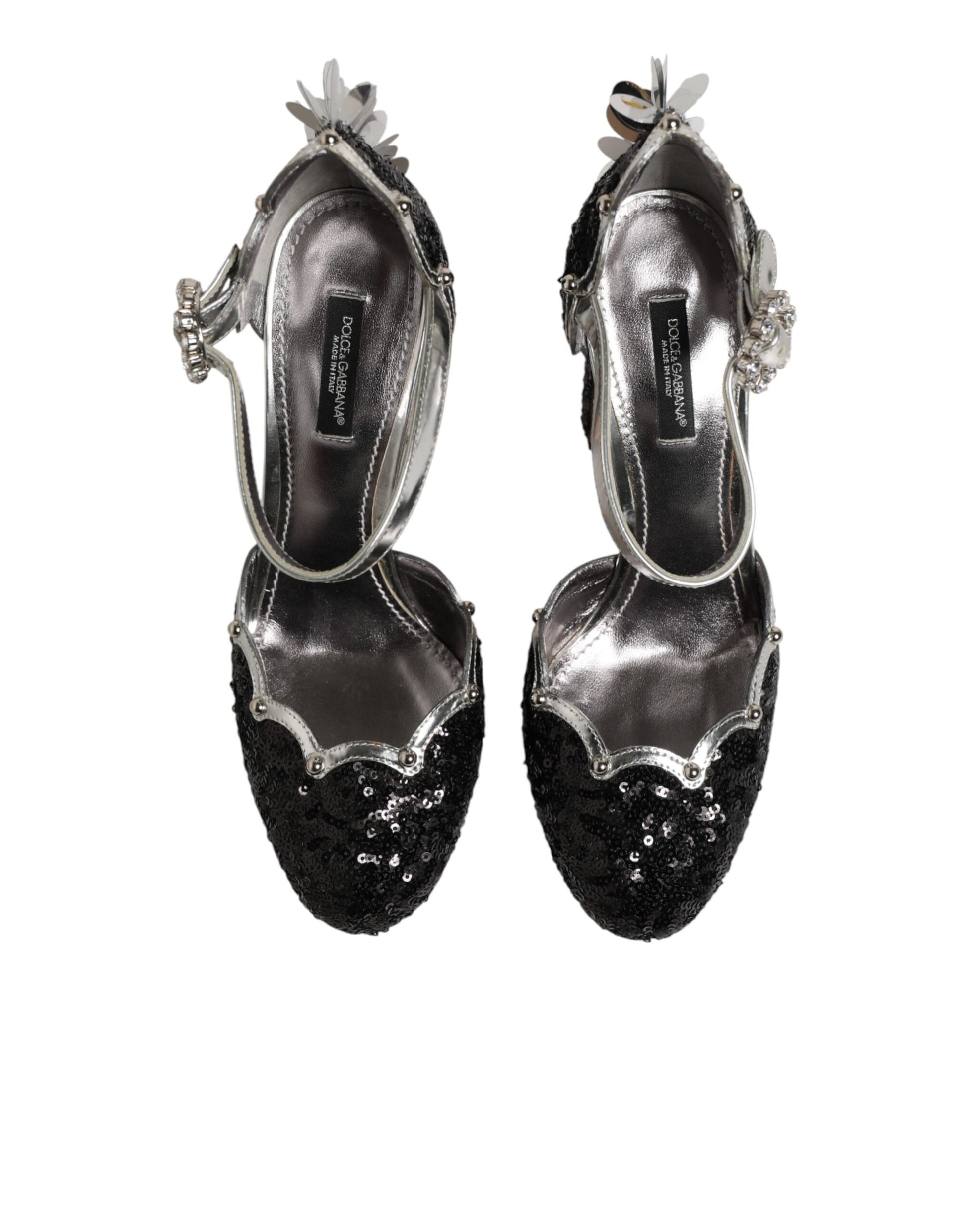 Dolce & Gabbana Black Sequined Ankle Strap Sandals