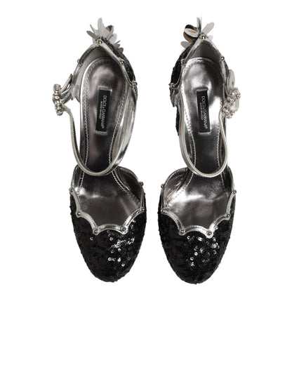 Dolce & Gabbana Black Sequined Ankle Strap Sandals