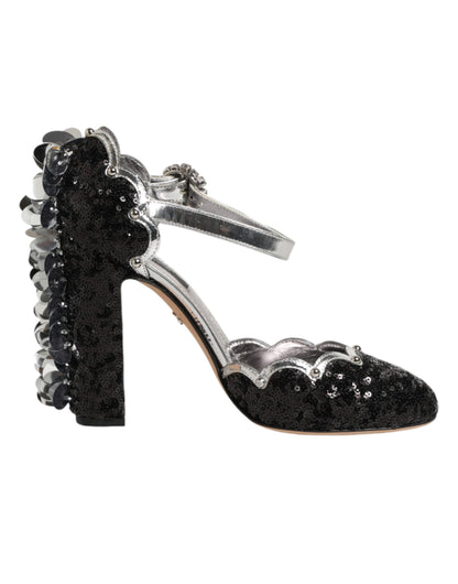 Dolce & Gabbana Black Sequined Ankle Strap Sandals