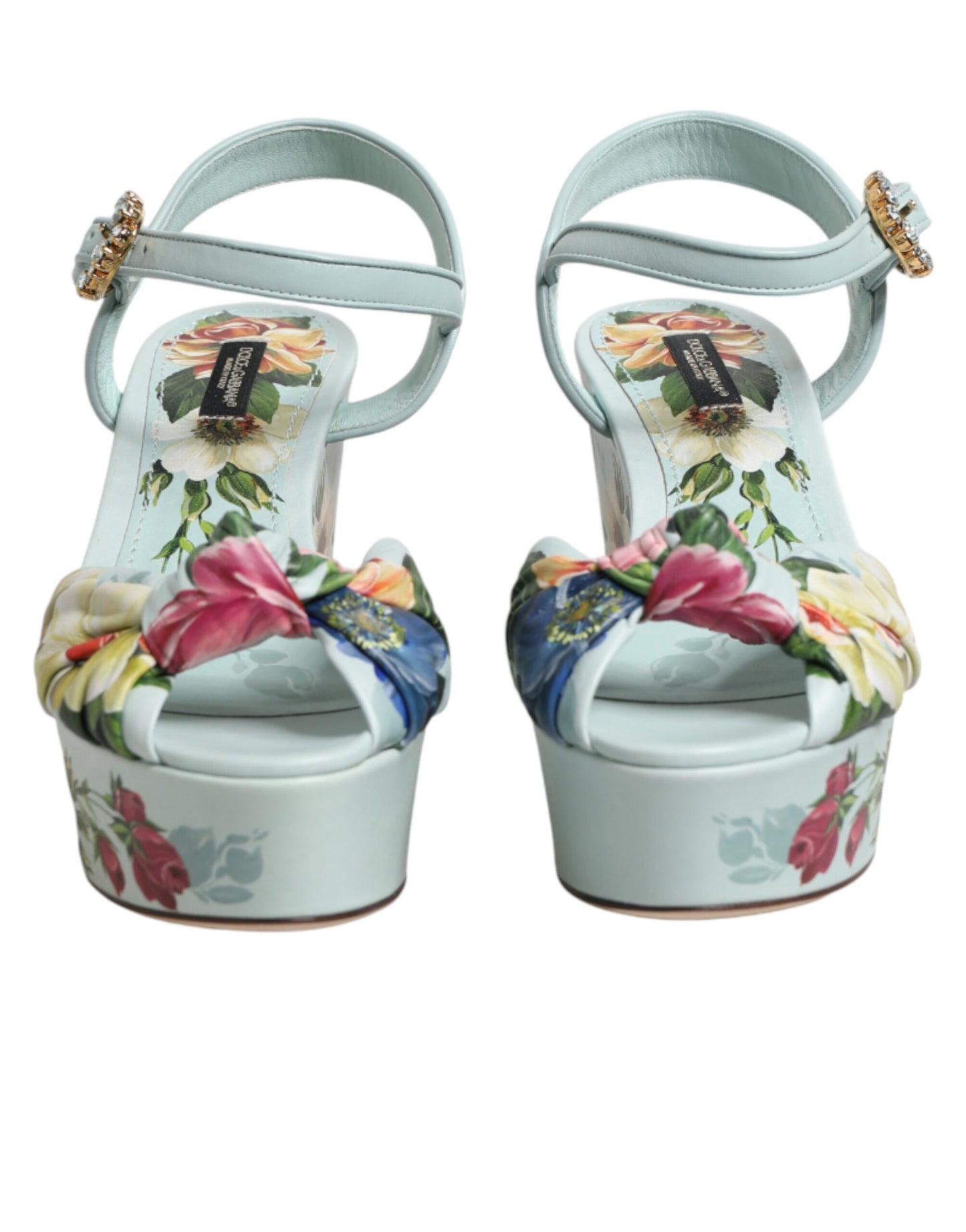 Dolce & Gabbana Green Floral Ankle Strap Wedge Sandals