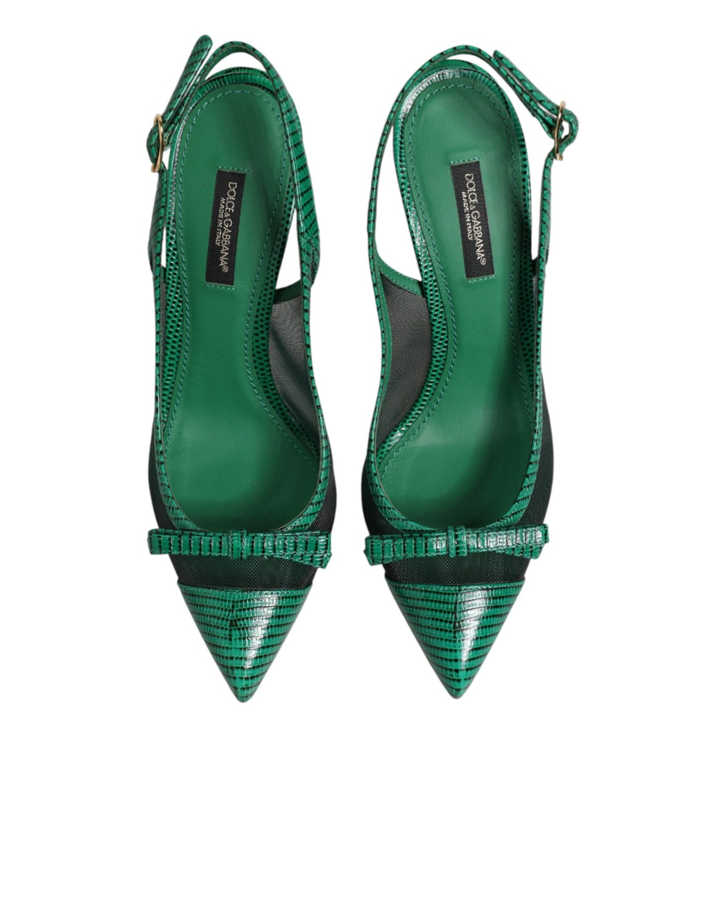 Dolce & Gabbana Green Leather Mesh Heels Slingback Shoes