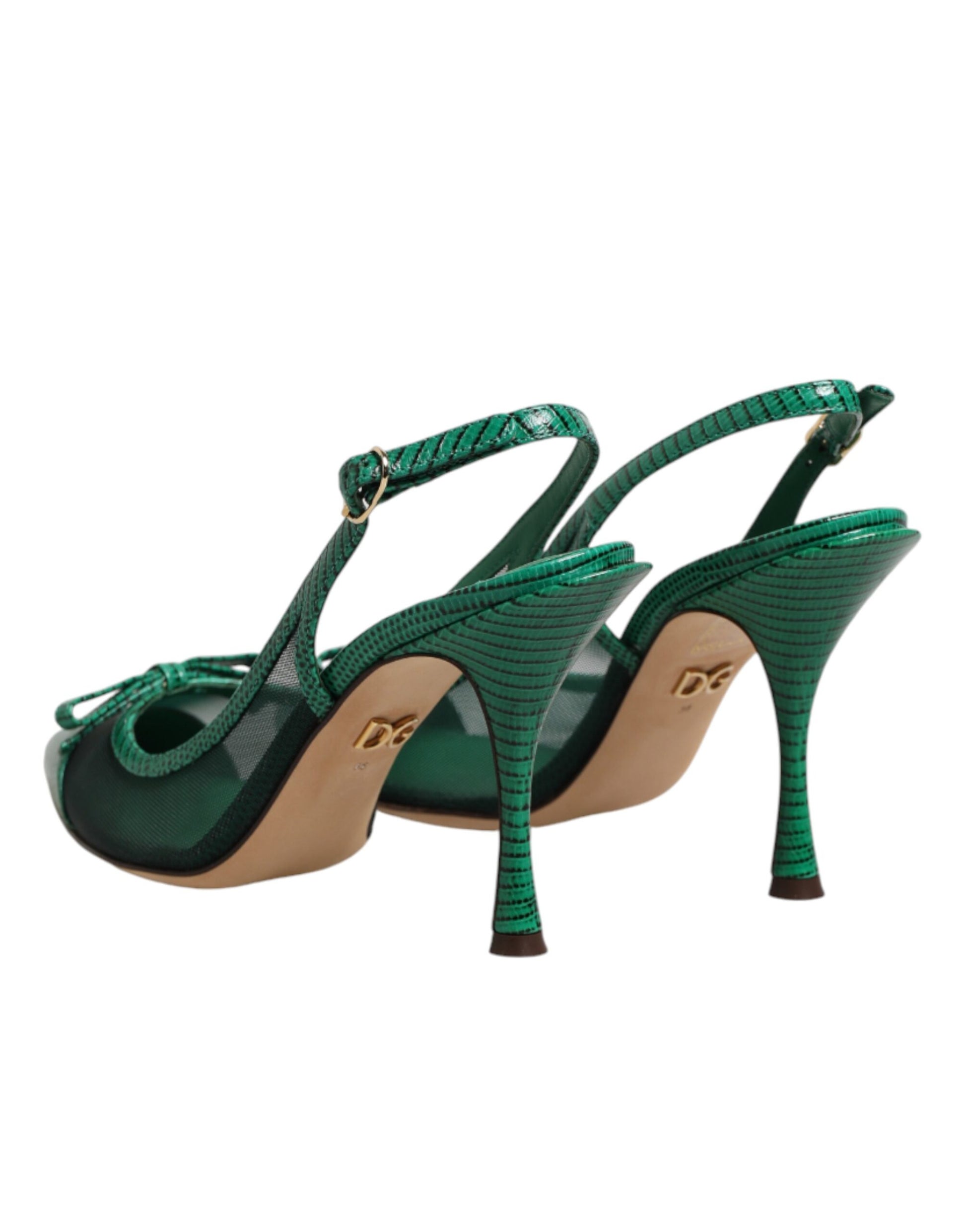 Dolce & Gabbana Green Leather Mesh Heels Slingback Shoes