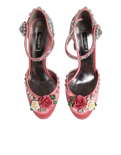 Dolce & Gabbana Pink Sequined Ankle Strap Sandals Shoes