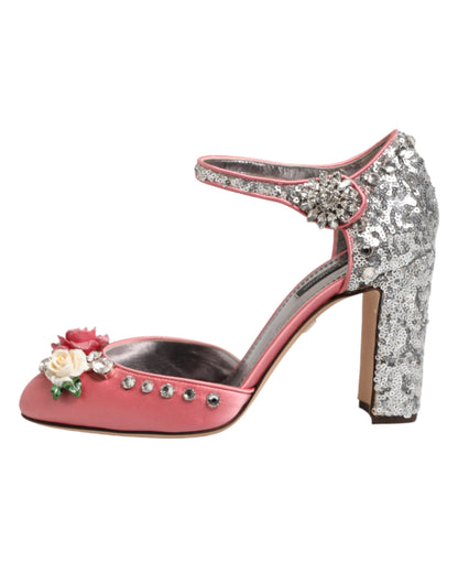 Dolce & Gabbana Pink Sequined Ankle Strap Sandals Shoes