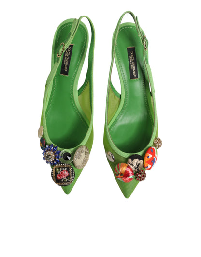 Dolce & Gabbana Green Embellished Heels Slingbacks