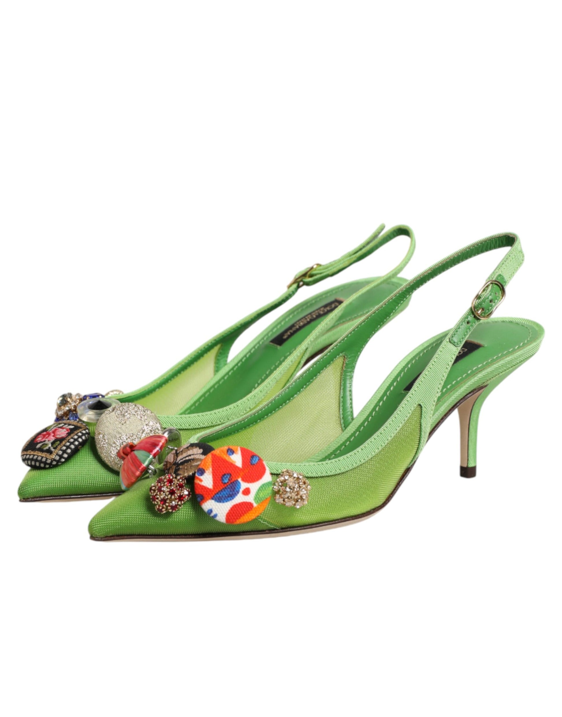 Dolce & Gabbana Green Embellished Heels Slingbacks