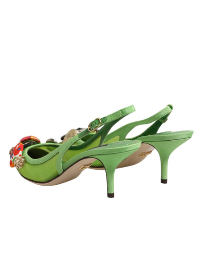 Dolce & Gabbana Green Embellished Heels Slingbacks