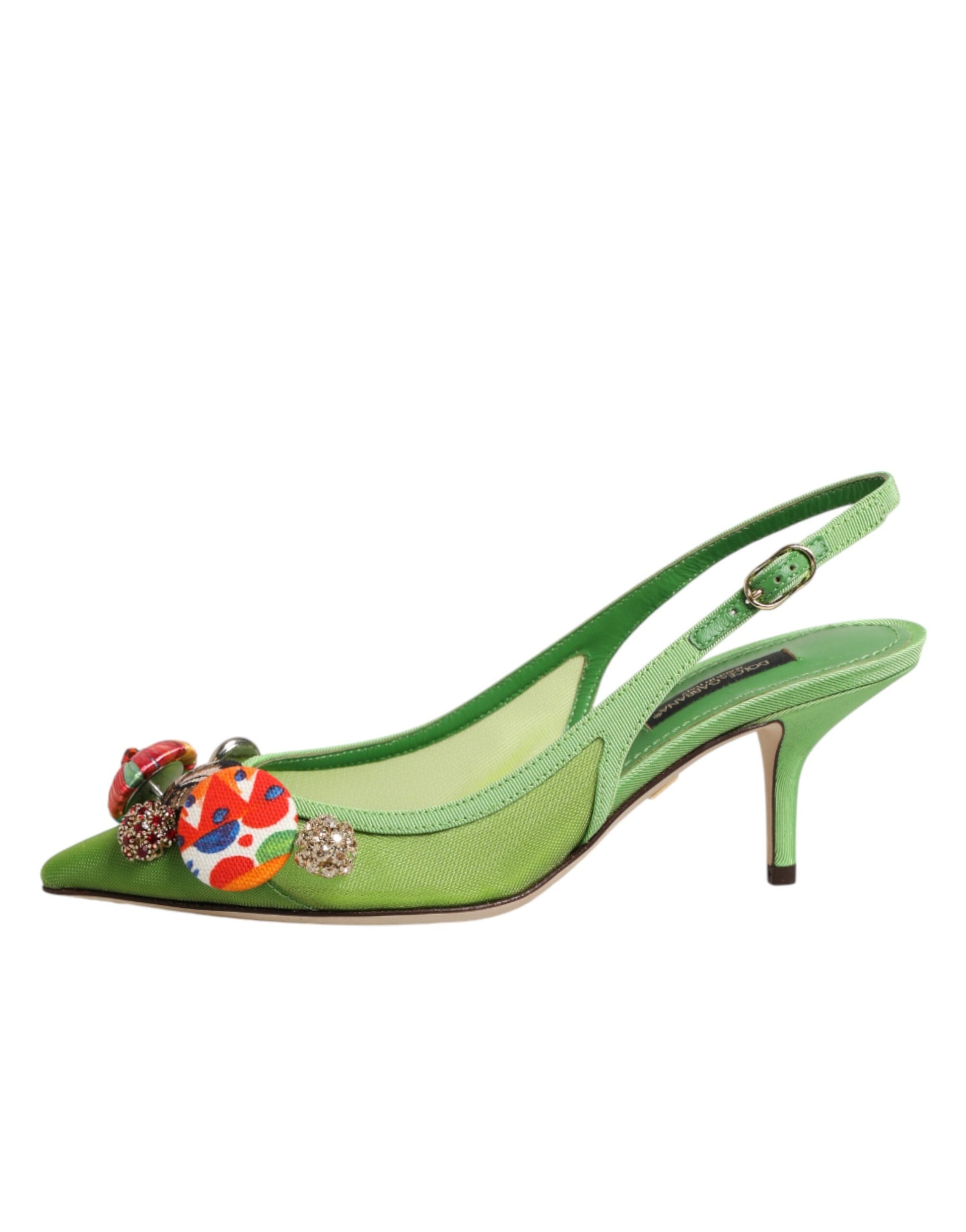 Dolce & Gabbana Green Embellished Heels Slingbacks