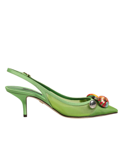 Dolce & Gabbana Green Embellished Heels Slingbacks
