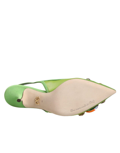 Dolce & Gabbana Green Embellished Heels Slingbacks