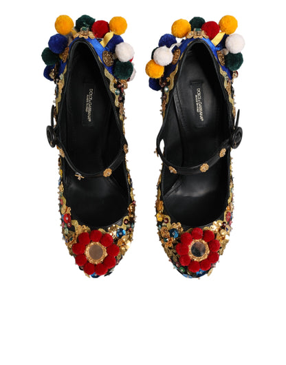 Dolce & Gabbana Black Gold Embellished MARY JANES Pumps  Shoes