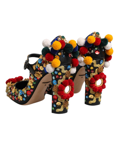 Dolce & Gabbana Black Gold Embellished MARY JANES Pumps  Shoes