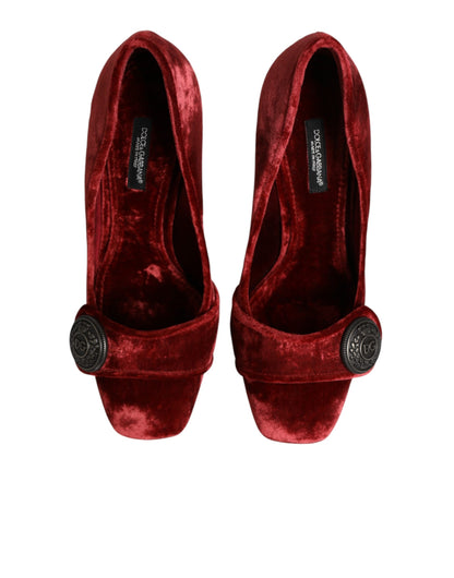 Dolce & Gabbana Red Velvet Embellished Heels Pumps Shoes