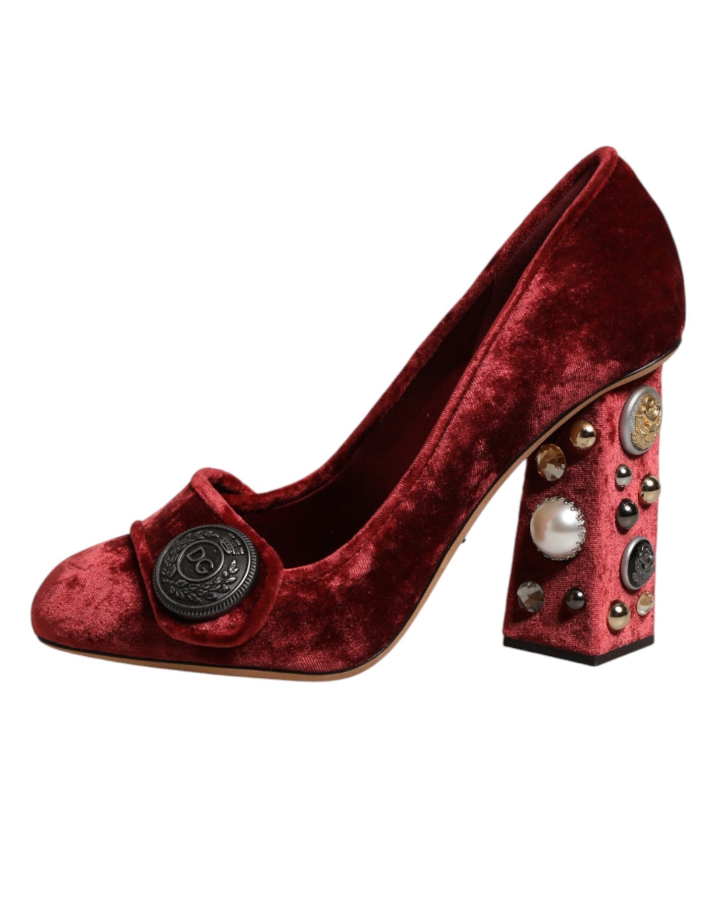 Dolce & Gabbana Red Velvet Embellished Heels Pumps Shoes