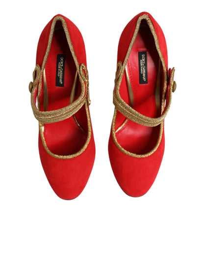Dolce & Gabbana Red Embellished Mary Janes Pumps