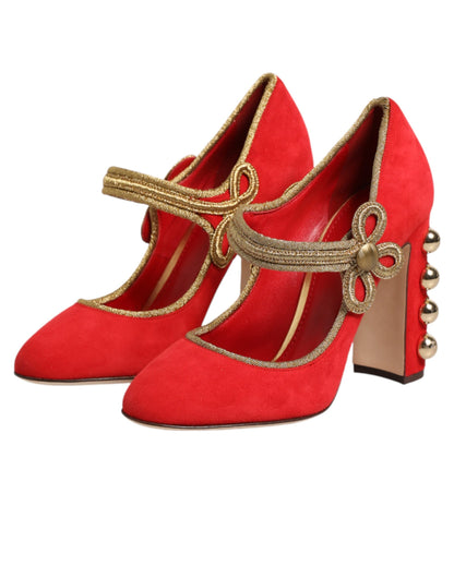 Dolce & Gabbana Red Embellished Mary Janes Pumps