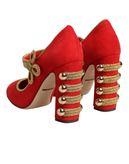 Dolce & Gabbana Red Embellished Mary Janes Pumps