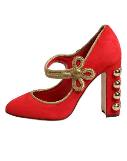 Dolce & Gabbana Red Embellished Mary Janes Pumps
