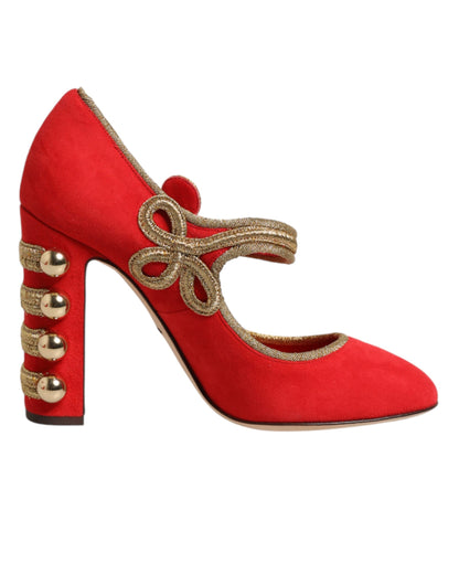 Dolce & Gabbana Red Embellished Mary Janes Pumps