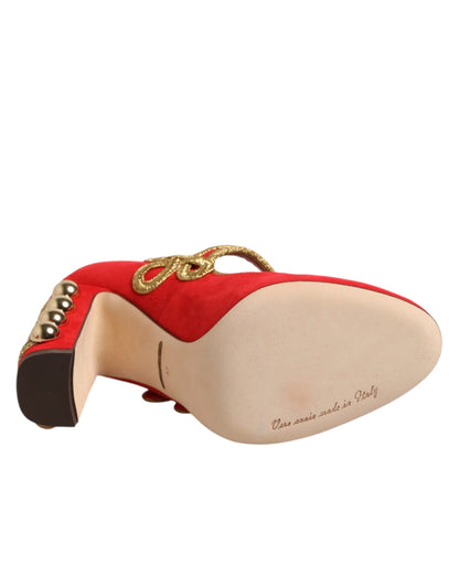 Dolce & Gabbana Red Embellished Mary Janes Pumps