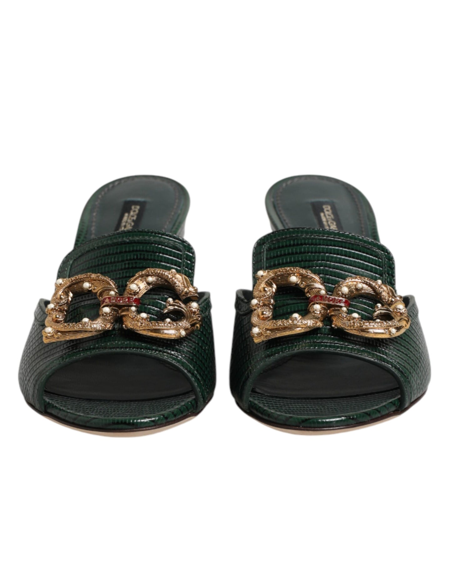 Dolce & Gabbana Green DG Amore Heel Slides Sandals