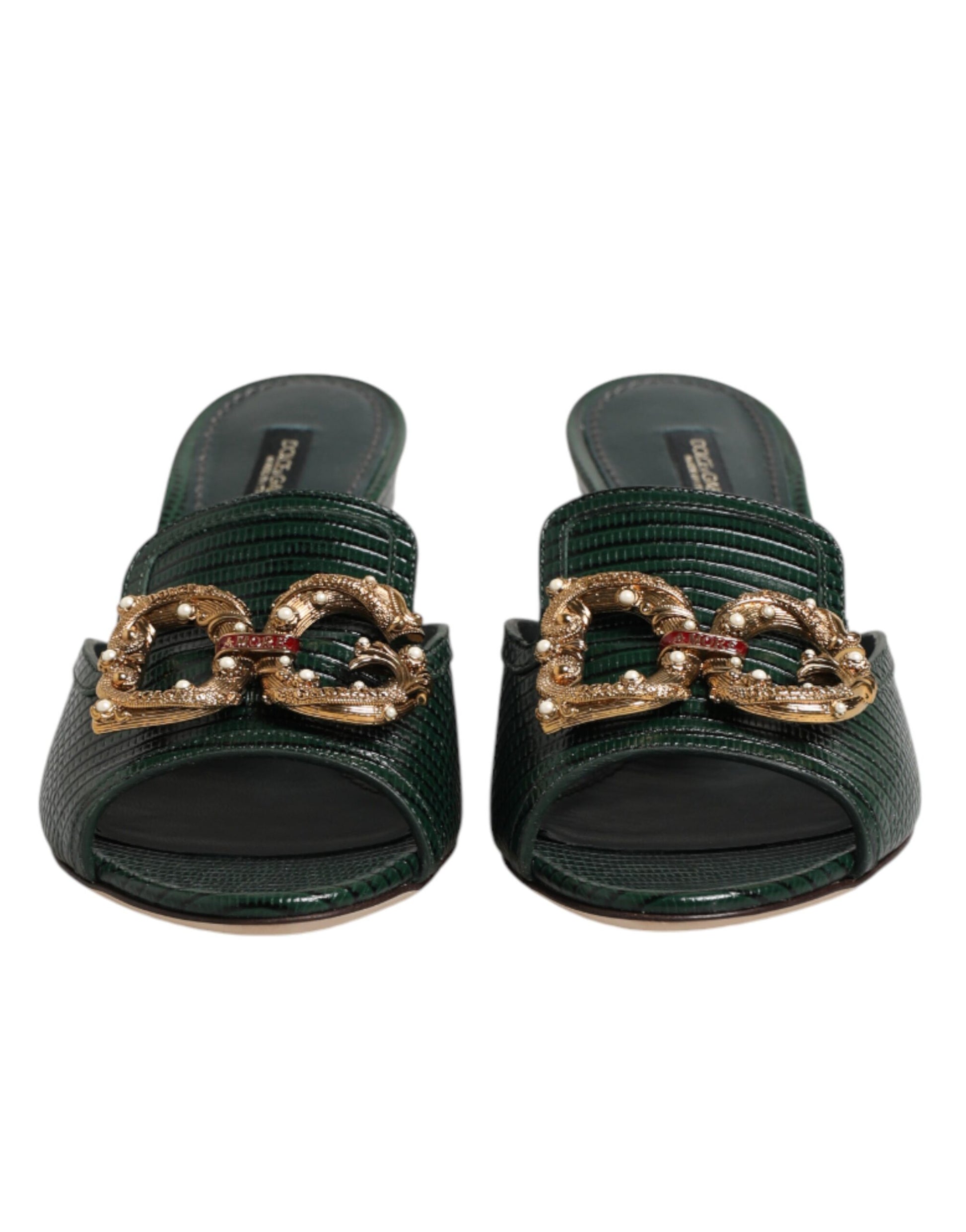 Dolce & Gabbana Green DG Amore Heel Slides Sandals