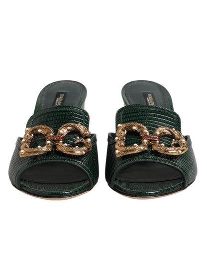 Dolce & Gabbana Green DG Amore Heel Slides Sandals