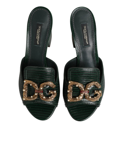 Dolce & Gabbana Green DG Amore Heel Slides Sandals