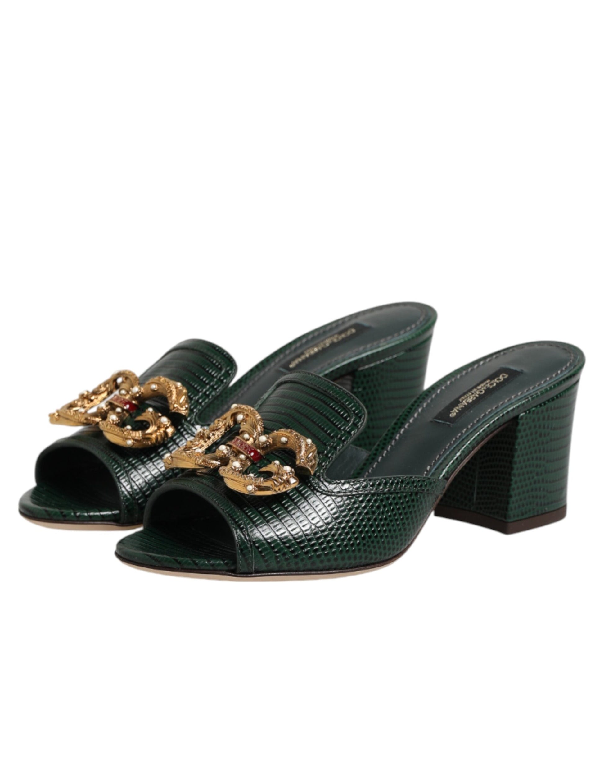 Dolce & Gabbana Green DG Amore Heel Slides Sandals