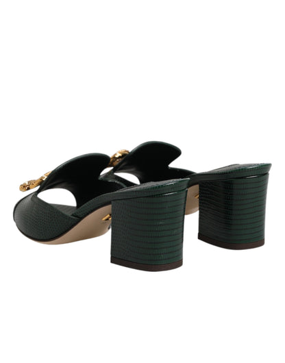 Dolce & Gabbana Green DG Amore Heel Slides Sandals