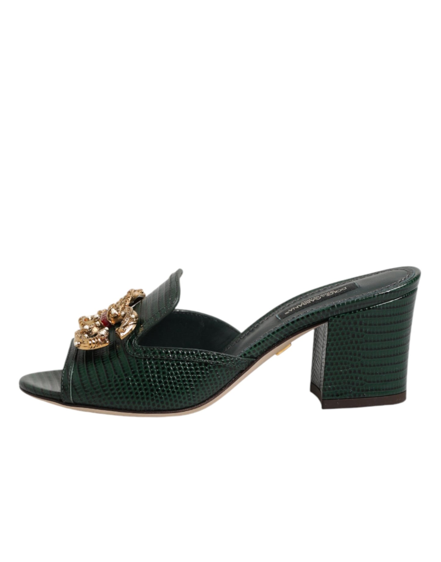 Dolce & Gabbana Green DG Amore Heel Slides Sandals