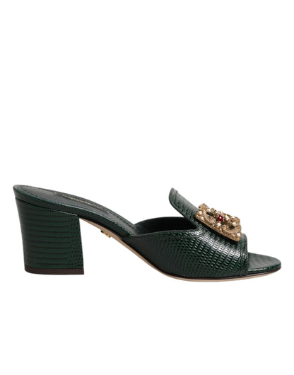 Dolce & Gabbana Green DG Amore Heel Slides Sandals