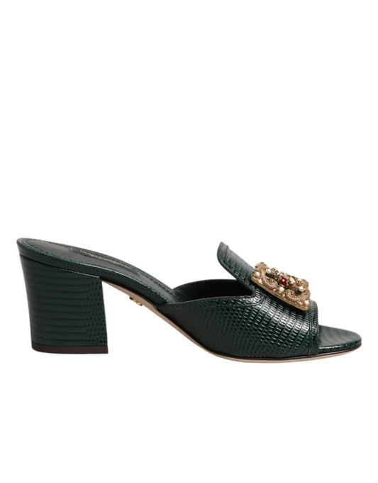 Dolce & Gabbana Green DG Amore Heel Slides Sandals
