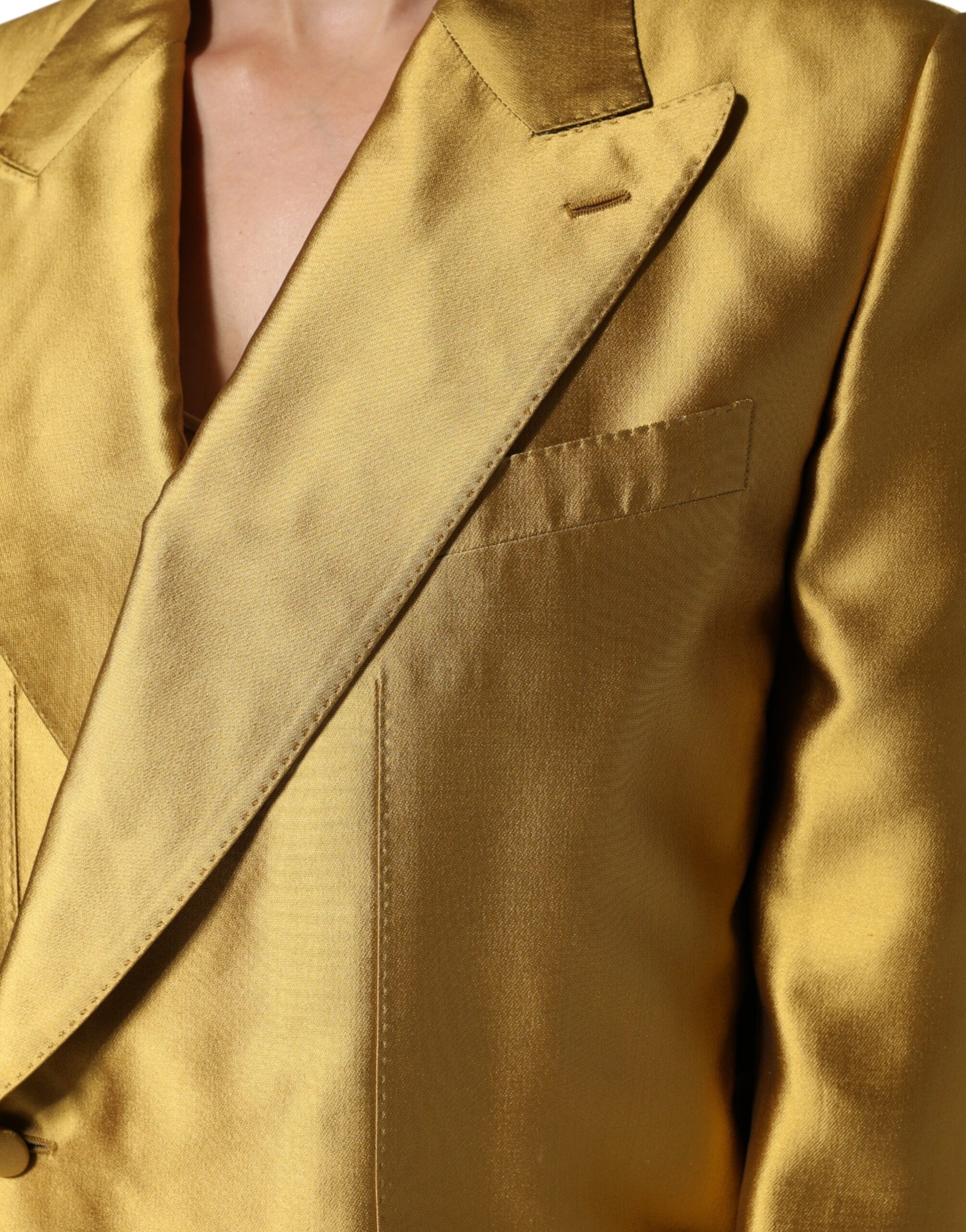 Gold Satin Long Sleeves Blazer Coat Jacket