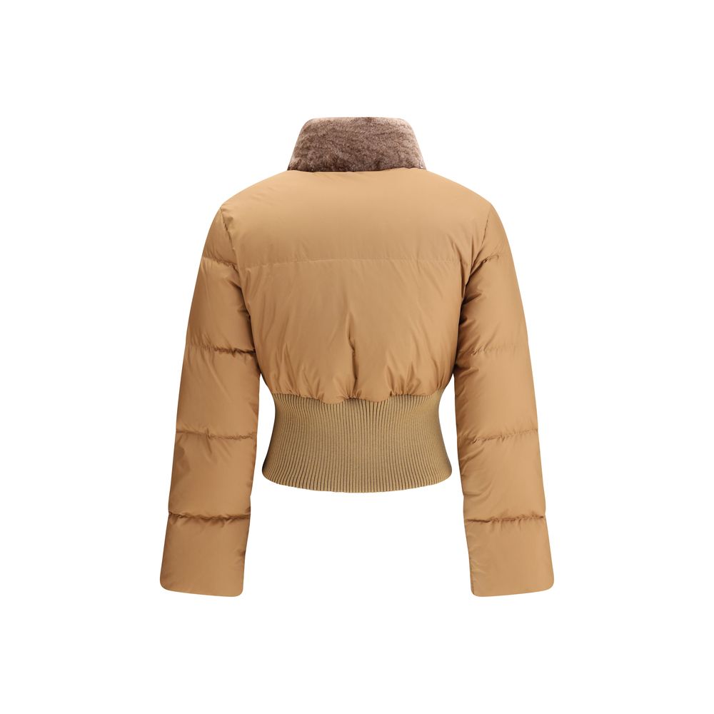 Fendi Brown Shearling-Collar Padded Jacket
