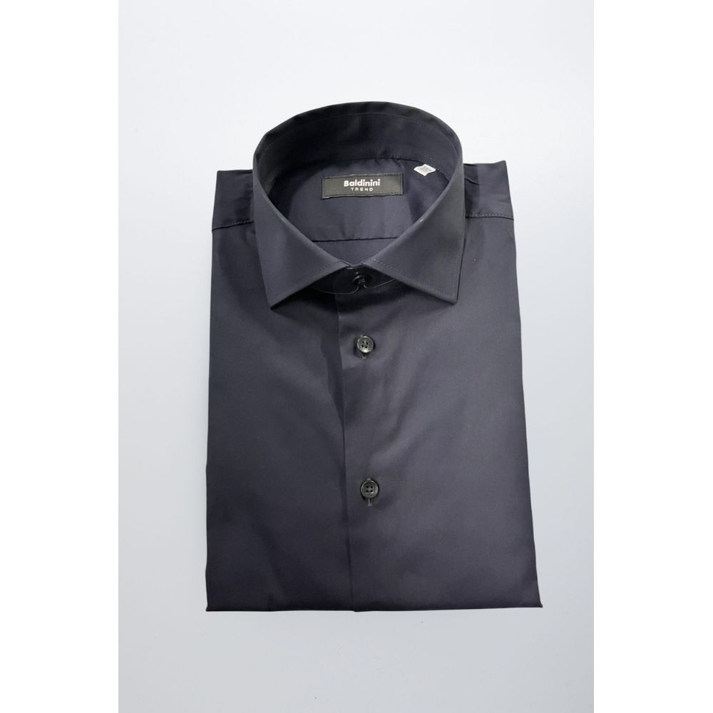 Baldinini Trend Black Cotton Shirt - Slim Fit with French Collar