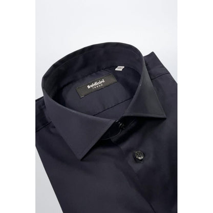 Baldinini Trend Black Cotton Shirt - Slim Fit with French Collar