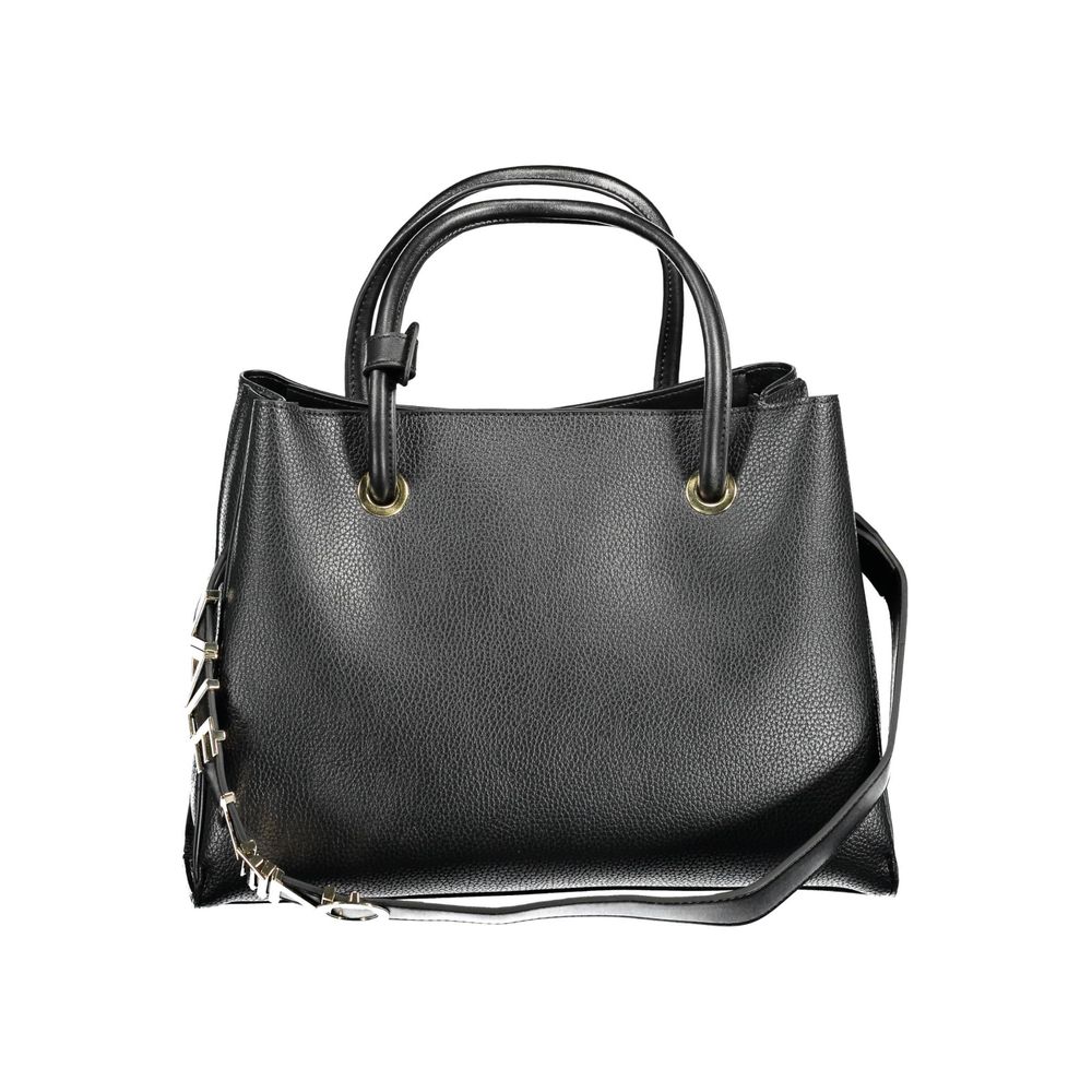 Mario Valentino Black Faux Leather Handbag with Two Handles
