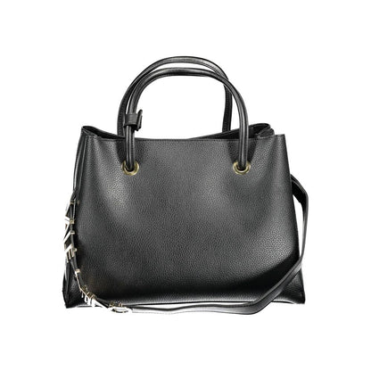 Mario Valentino Black Faux Leather Handbag with Two Handles