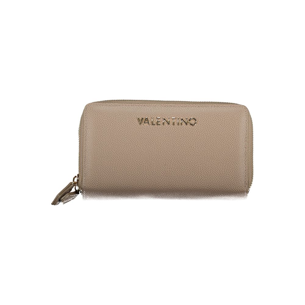 Mario Valentino Brown Faux Leather Wallet with Zip Closure