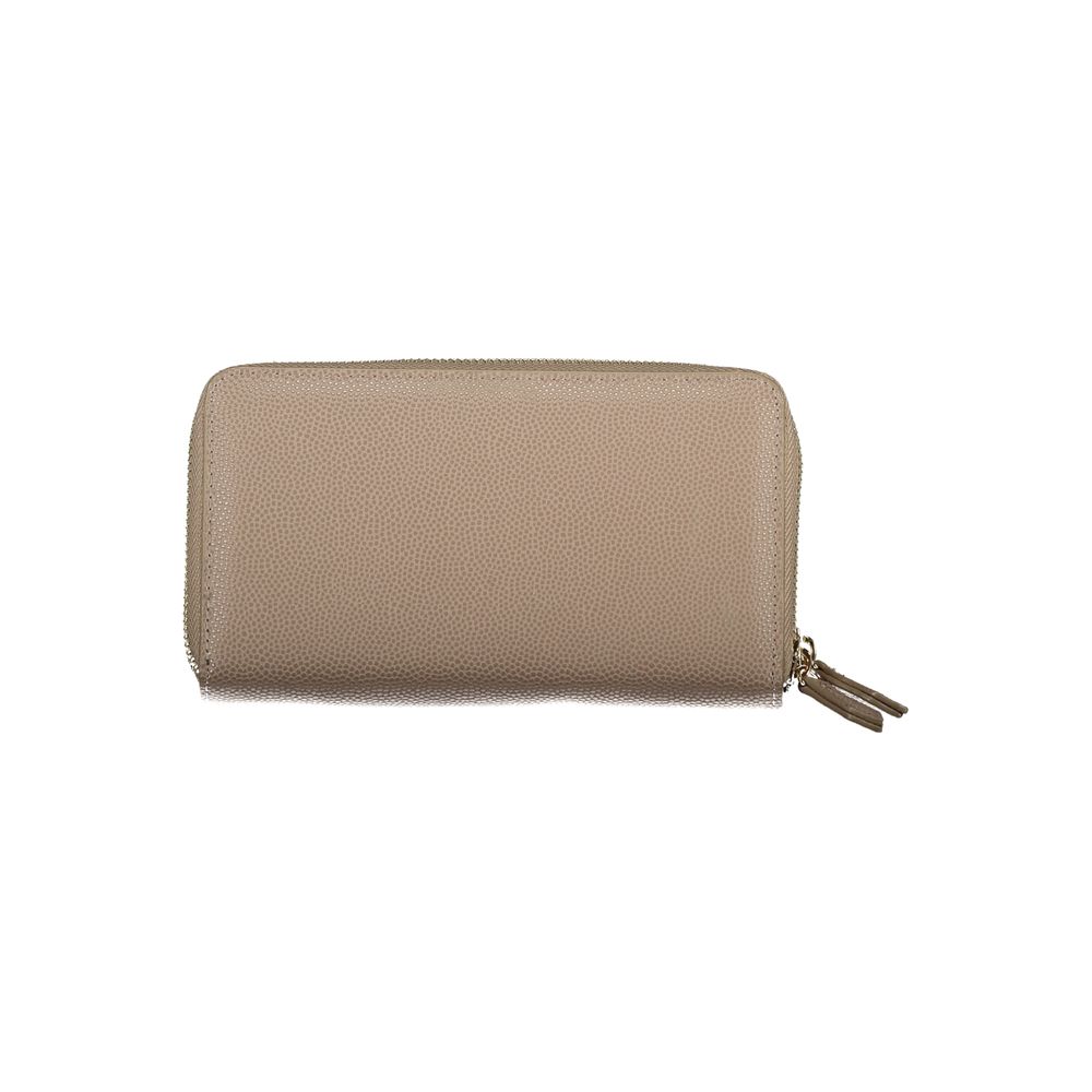 Mario Valentino Brown Faux Leather Wallet with Zip Closure