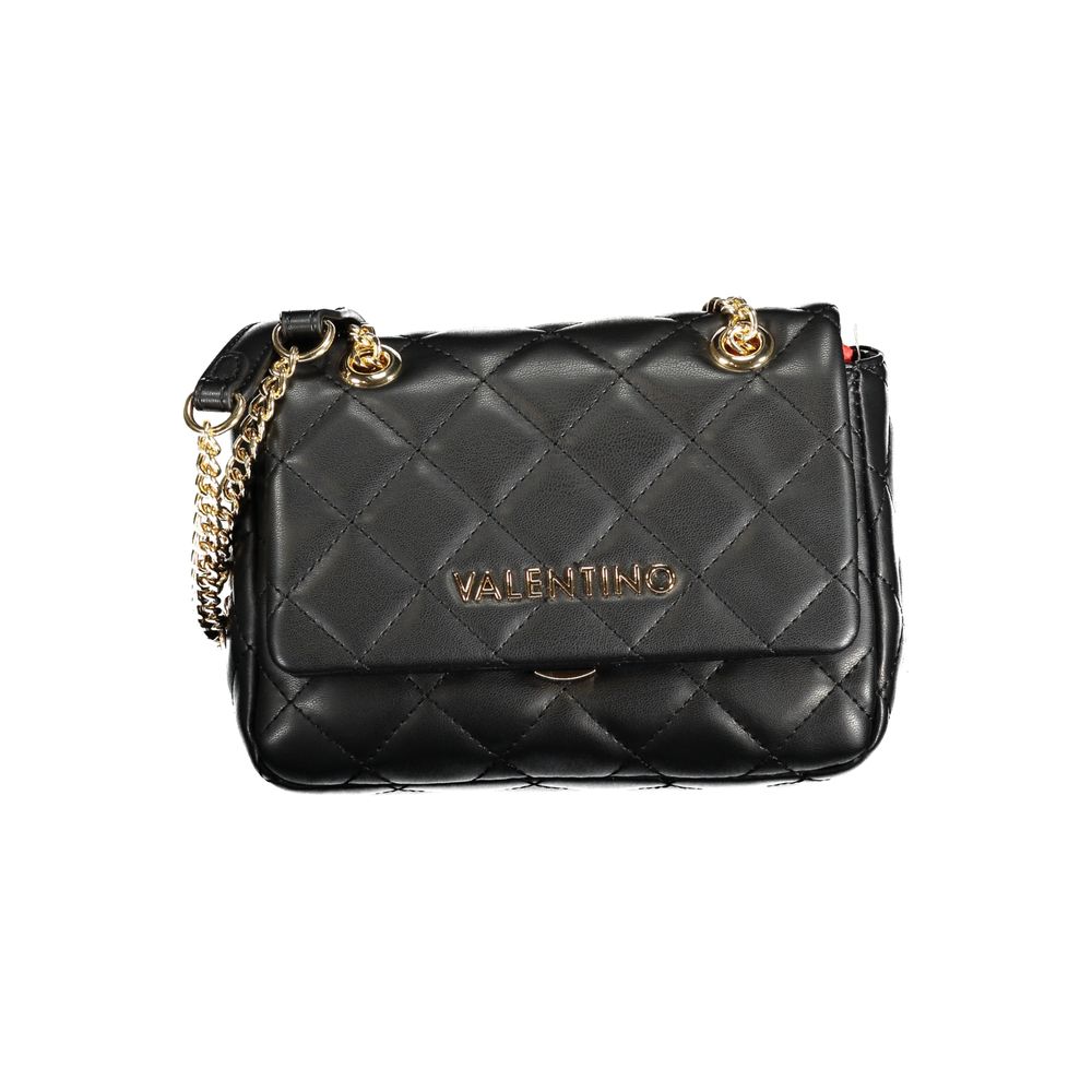 Mario Valentino Black Faux Leather Shoulder Bag with Chain Strap