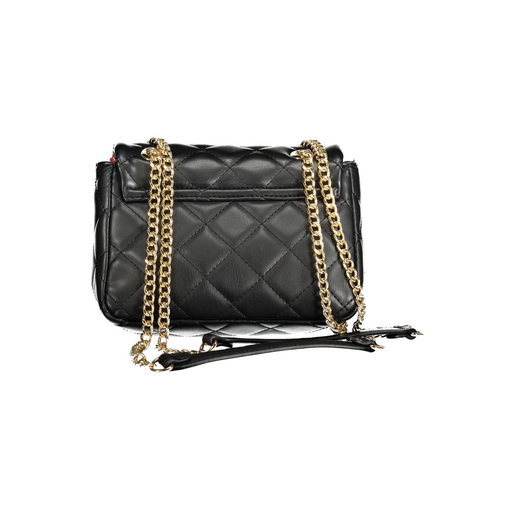 Mario Valentino Black Faux Leather Shoulder Bag with Chain Strap